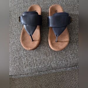 SoftWalk Belize Women's Dark Blue Leather Slide Sandal Laser Cut Comfort 7M